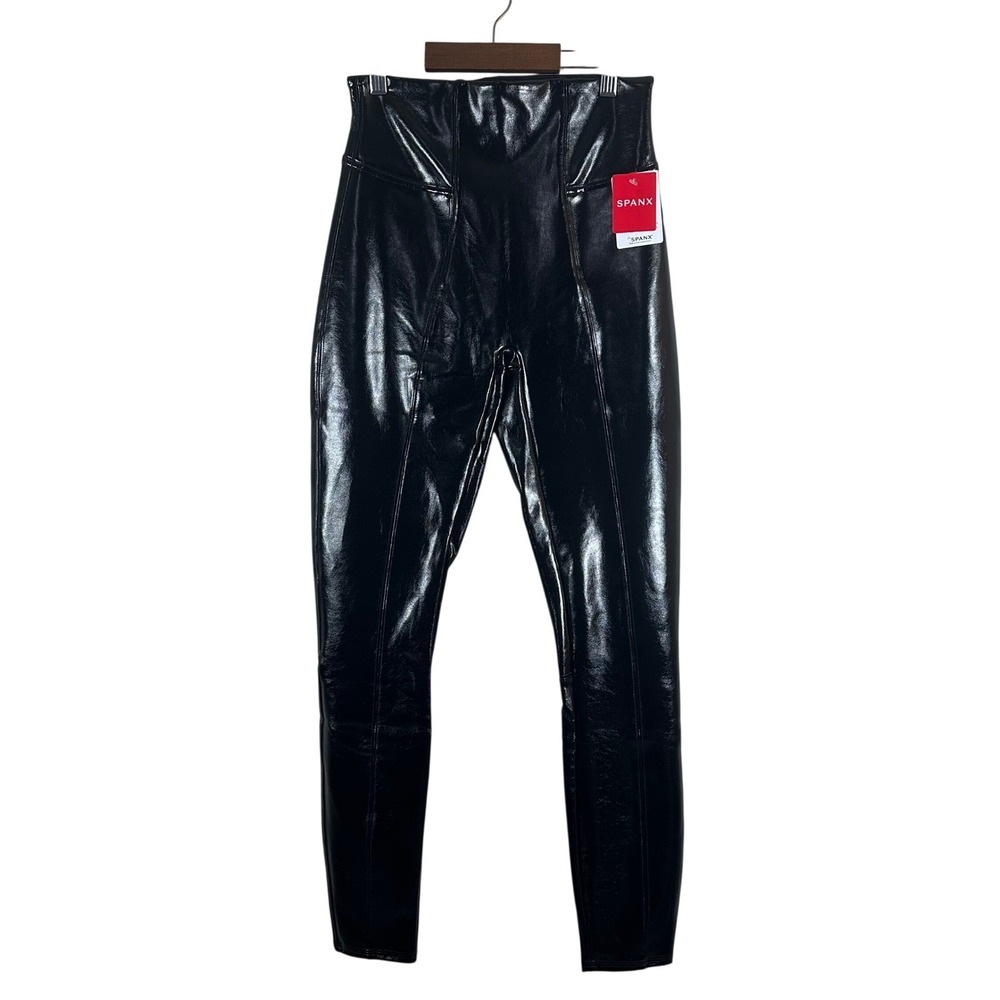 Spanx Faux Patent Leather Leggings Black High Rise Shaping Womens Small NWT